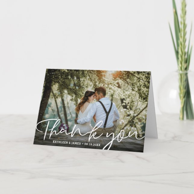 Carte De Remerciements Calligraphie simple | Photo Mariage (Devant)