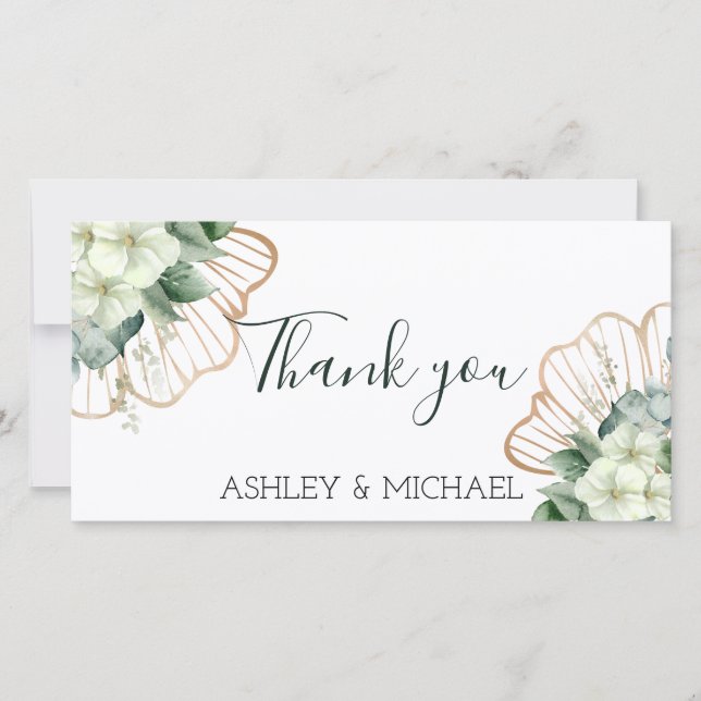 Carte De Remerciements Calligraphie simple Verdure rustique Mariage flora (Devant)