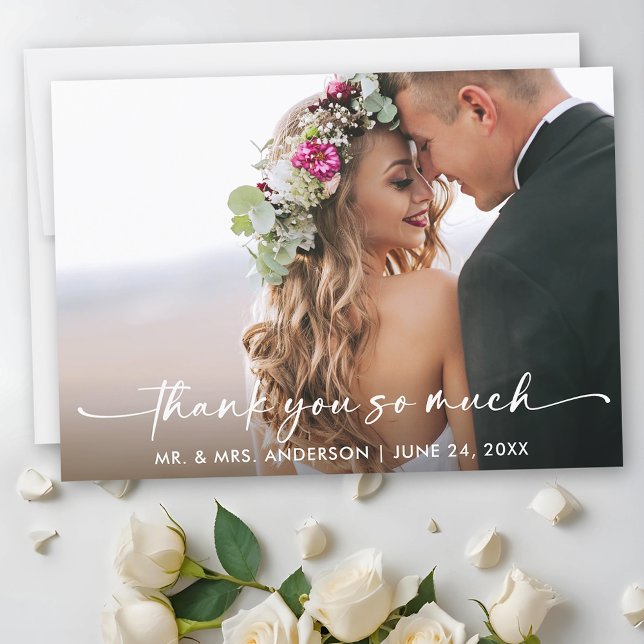 Carte De Remerciements Calligraphie Stylo encre Script Mariage photo (Customize to add text to back of card.)