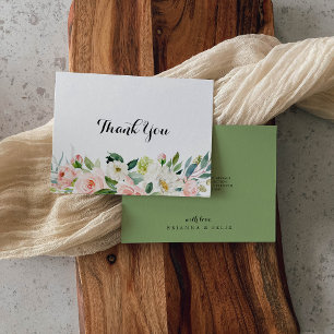 Carte De Remerciements Calligraphie verte florale simple Mariage plat