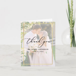 Carte De Remerciements Calligraphy Wedding 2 Photo Gold Overlay Note