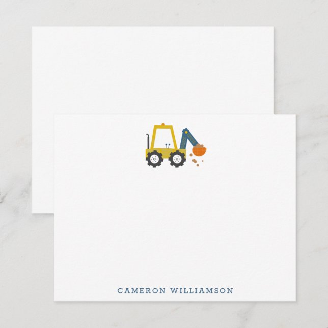 Carte De Remerciements Camion à Digger Jaune Art papeterie personnalisée (Devant / Derrière)