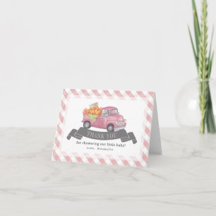 Carte De Remerciements Camion Citrouille rose En vichy Baby shower fille