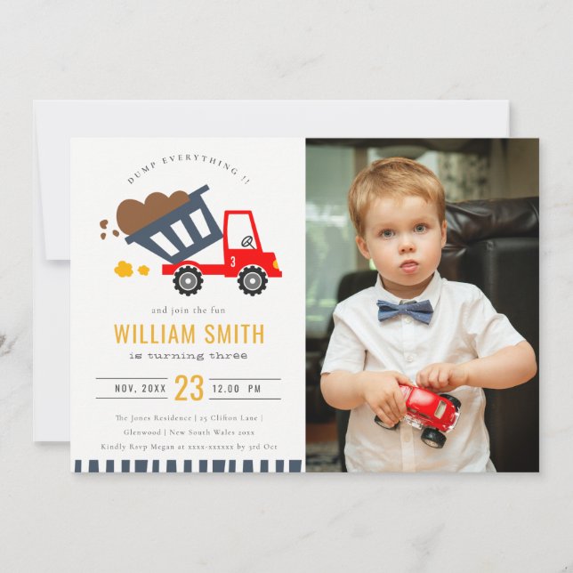 Carte De Remerciements Camion Cute Dump Enfants Photo N'Importe Quel Âge  (Devant)