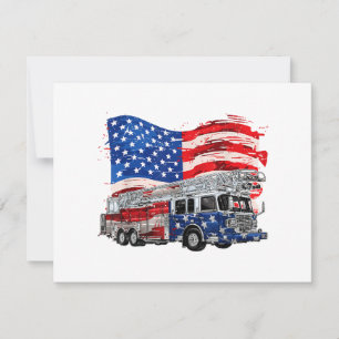 Carte De Remerciements Camion de pompiers rétro Pompiers Drapeau USA 4ème