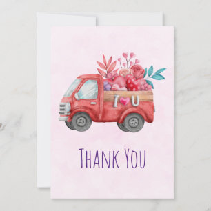Carte De Remerciements Camion mignonne d'amour transportant des coeurs et