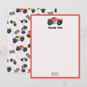 Carte De Remerciements Camions Monster Colorés Racing Enfants Nom personn