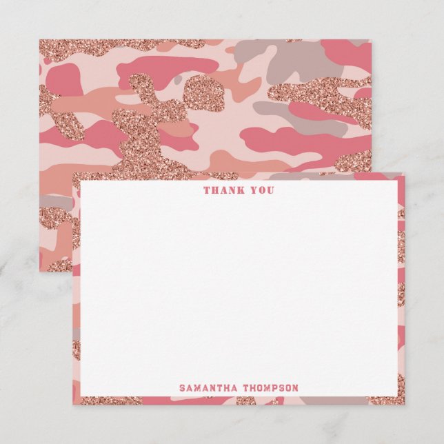 Carte De Remerciements Camouflage Rose Gold Blush Pink Camo Motif de l'ar (Devant / Derrière)