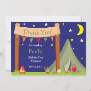 Carte De Remerciements Camping Anniversaire fête Dormir Khaki Vert