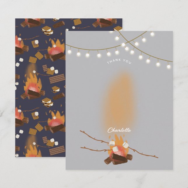 Carte De Remerciements Camping Fire Outdoor Adventure & Marshmallows (Devant / Derrière)