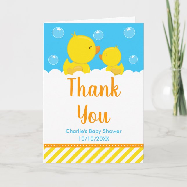 Carte De Remerciements Caoutchouc Baby shower jaune et bleu (Devant)