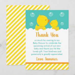 Carte De Remerciements Caoutchouc Baby shower jaune et vert