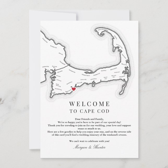 Carte De Remerciements Cape Cod Mariage lettre de bienvenue et Itinéraire (Devant)
