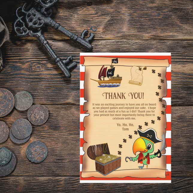 Carte De Remerciements Capitaine Parrot Trésor Pirate Boy's Birthday (Créateur téléchargé)