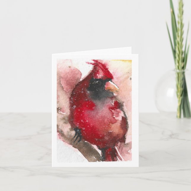 Carte De Remerciements Cardinal en hiver, imprimé aquarelle lâche. (Devant)