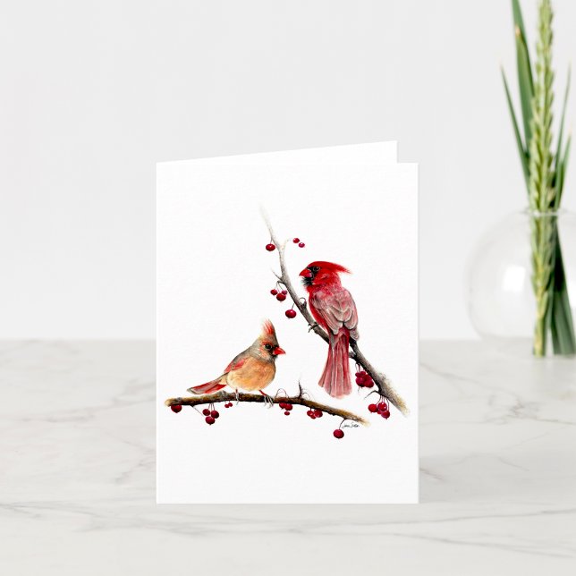Carte De Remerciements Cardinals Berry Branches Nota Vide Ou (Winter Cardinals Berry Branches Blank Note Or Thank You Card by Jenn Steffen Art)