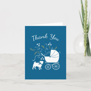 Carte De Remerciements Carlin Chien Baby shower Garçon Bleu avec Bow