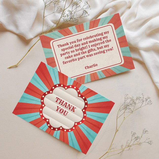Carte De Remerciements Carnaval de cirque Rouge Bleu Blanc Anniversaire (Thank you Birthday Cards)