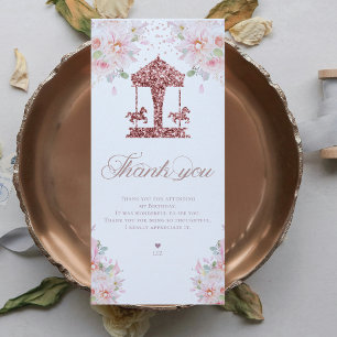 Carte De Remerciements Carousel Parties scintillant Florale Anniversaire
