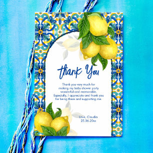 Carte De Remerciements Carrelage bleu citron Amalfi Positano baby shower
