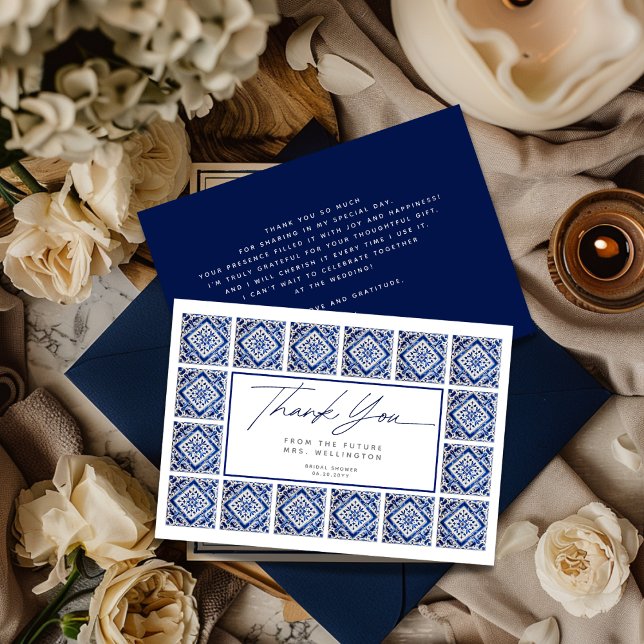 Carte De Remerciements Carrelage bleu Méditerranéen italien Baby Shower p (Créateur téléchargé)