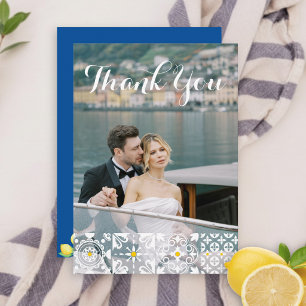 Carte De Remerciements Carrelage méditerranéen Aquarelle Citrons Mariage 