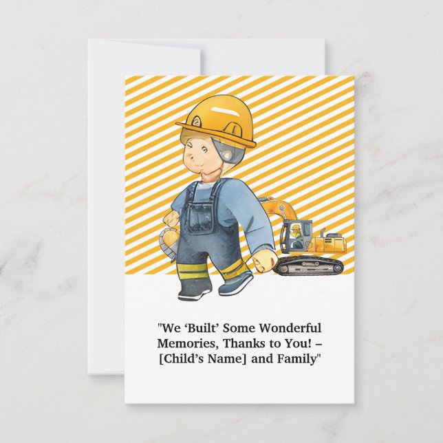 Carte De Remerciements "Carte de remerciements à thème de construction -  (Devant)