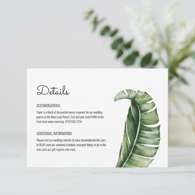 Carte De Remerciements Carton de détails de feuille de banane moderne du  (Debout devant)