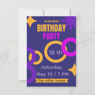 Carte De Remerciements Carton d'invitation d'anniversaire 18 ans néon géo