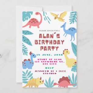 Carte De Remerciements Carton d'invitation d'anniversaire de dinosaure mi