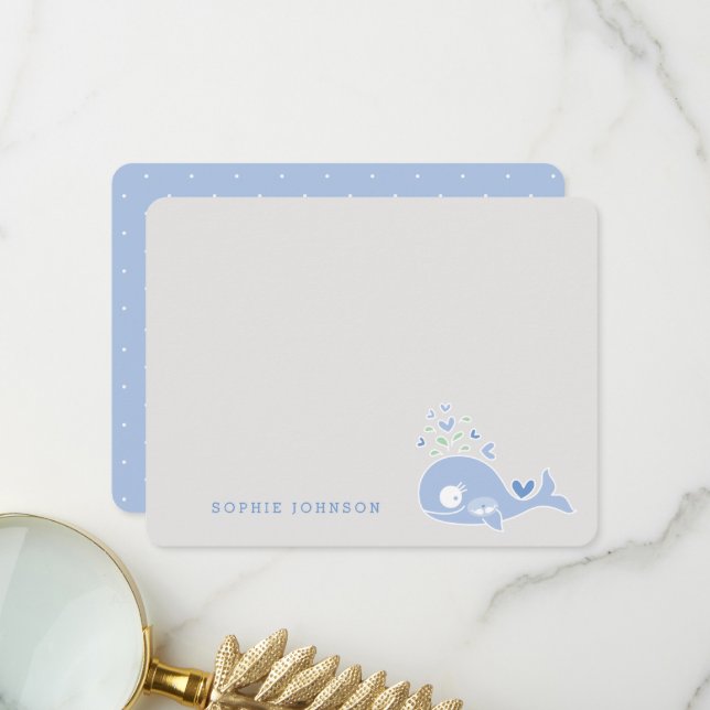 Carte De Remerciements Cartoon Blue Pregnant Whale Boy Twins Baby shower (Devant/Arrière en situation)