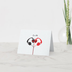 Carte De Remerciements Casque rétro Indie Mariage de coeur rouge et noir