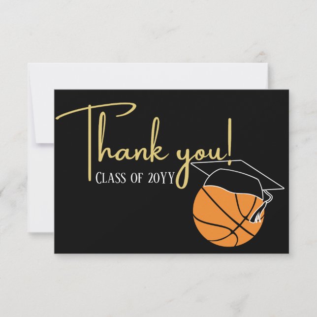 Carte De Remerciements Casquette de balle de basketball noir blanc or (Devant)
