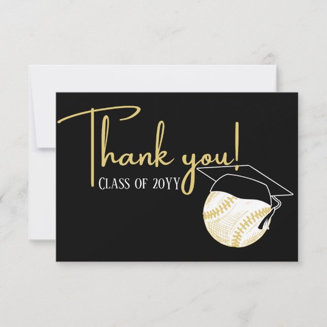 Carte De Remerciements Casquette de baseball Black White Gold (Devant)