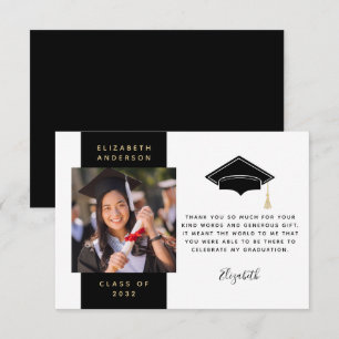 Carte De Remerciements Casquette de graduation Black Gold