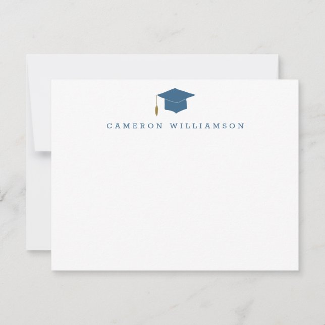 Carte De Remerciements Casquette de graduation simple en bleu Personnalis (Devant)