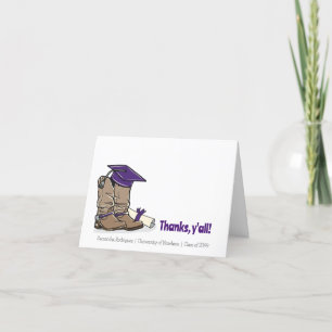 Carte De Remerciements Casquette de graduation violette et amorçage de co