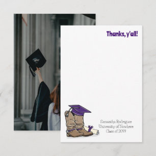 Carte De Remerciements Casquette de graduation violette et amorçage de co