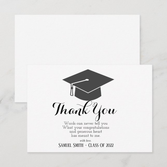 Carte De Remerciements Casquette de remise des diplômes et gland noir et  (Devant / Derrière)