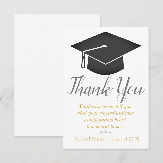 Carte De Remerciements Casquette de script d'or et diplôme de baseball (Devant / Derrière)