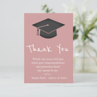 Carte De Remerciements Casquette et gland d'écriture Rose Poussiéreux pou