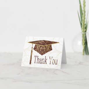 Carte De Remerciements Casquette floral marron et or