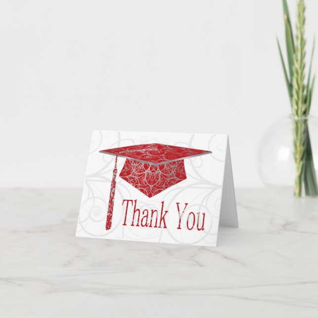 Carte De Remerciements Casquette floral rouge et argent (Devant)