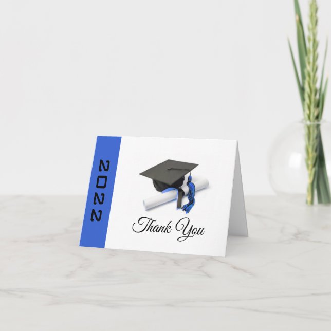 Carte De Remerciements Casquette noire et bleue pour graduation et Tassel (Devant)