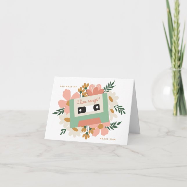 Carte De Remerciements Cassette Floral Heart Chanter Valentine Card (Devant)