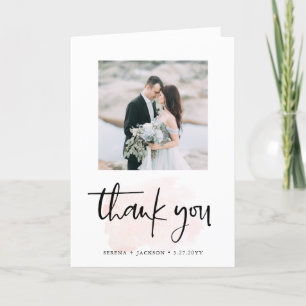 Carte De Remerciements Casual Script   Photo de Mariage minimaliste de Bl