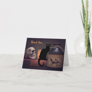 Carte De Remerciements Cat noir effrayant et crâne