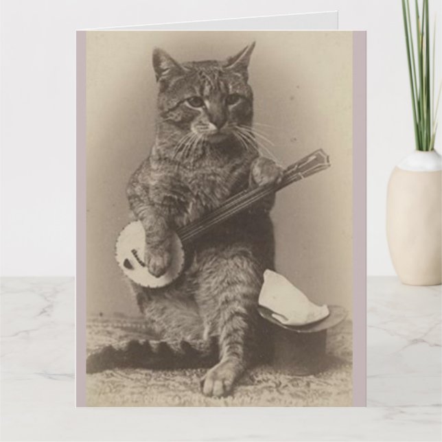 CARTE DE REMERCIEMENTS CAT PLAYING BANJO BIRTHDAY GREETING CARD (Devant)