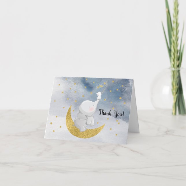 Carte De Remerciements Catch A Star Elephant Baby Shower Thank You (Devant)