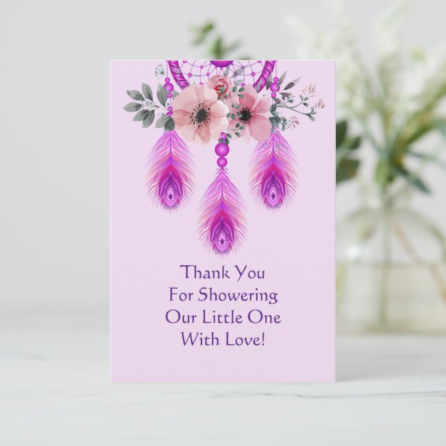 Carte De Remerciements Catcher de rêve mauve à fleurs (Debout devant)